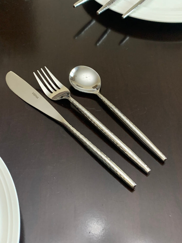 Vibhsa stainless steel dinner set: knife, fork, and spoon with polished handles