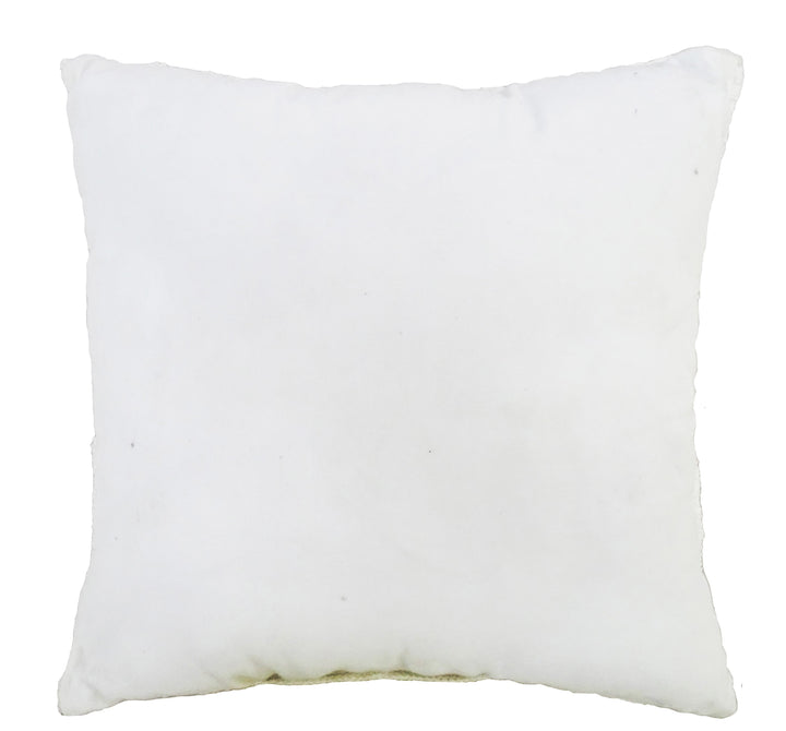 White outdoor decorative pillow with smooth back panel and stitched edges