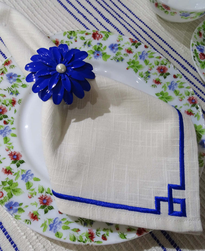 Cotton Napkins with Blue Embroidery (Set of 4)