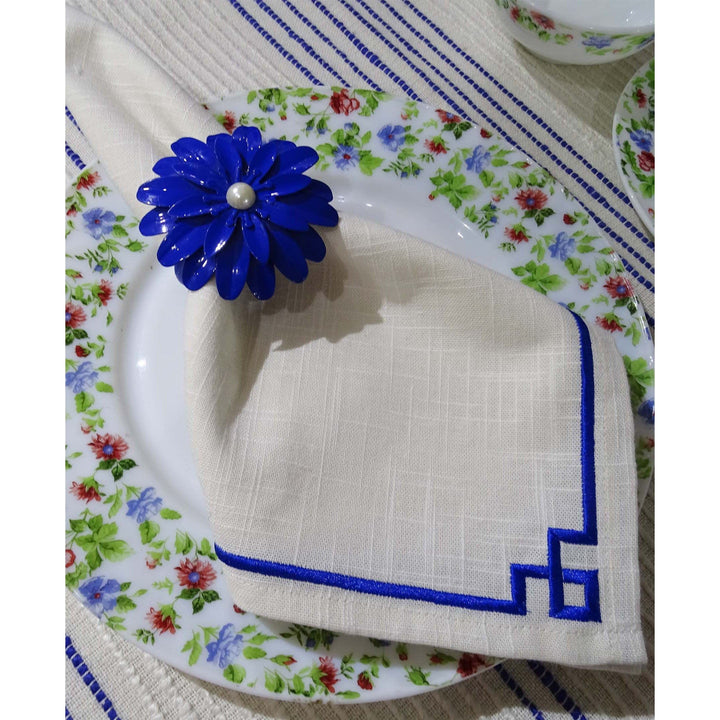 Cotton Napkins with Blue Embroidery (Set of 4)