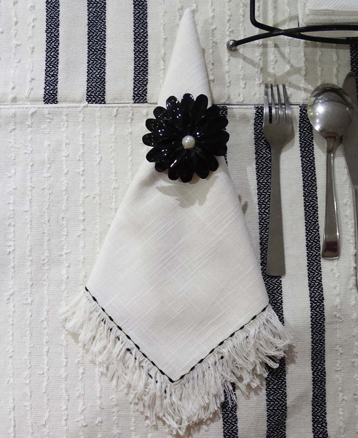 Cotton Napkins with Black Embroidery (Set of 4)