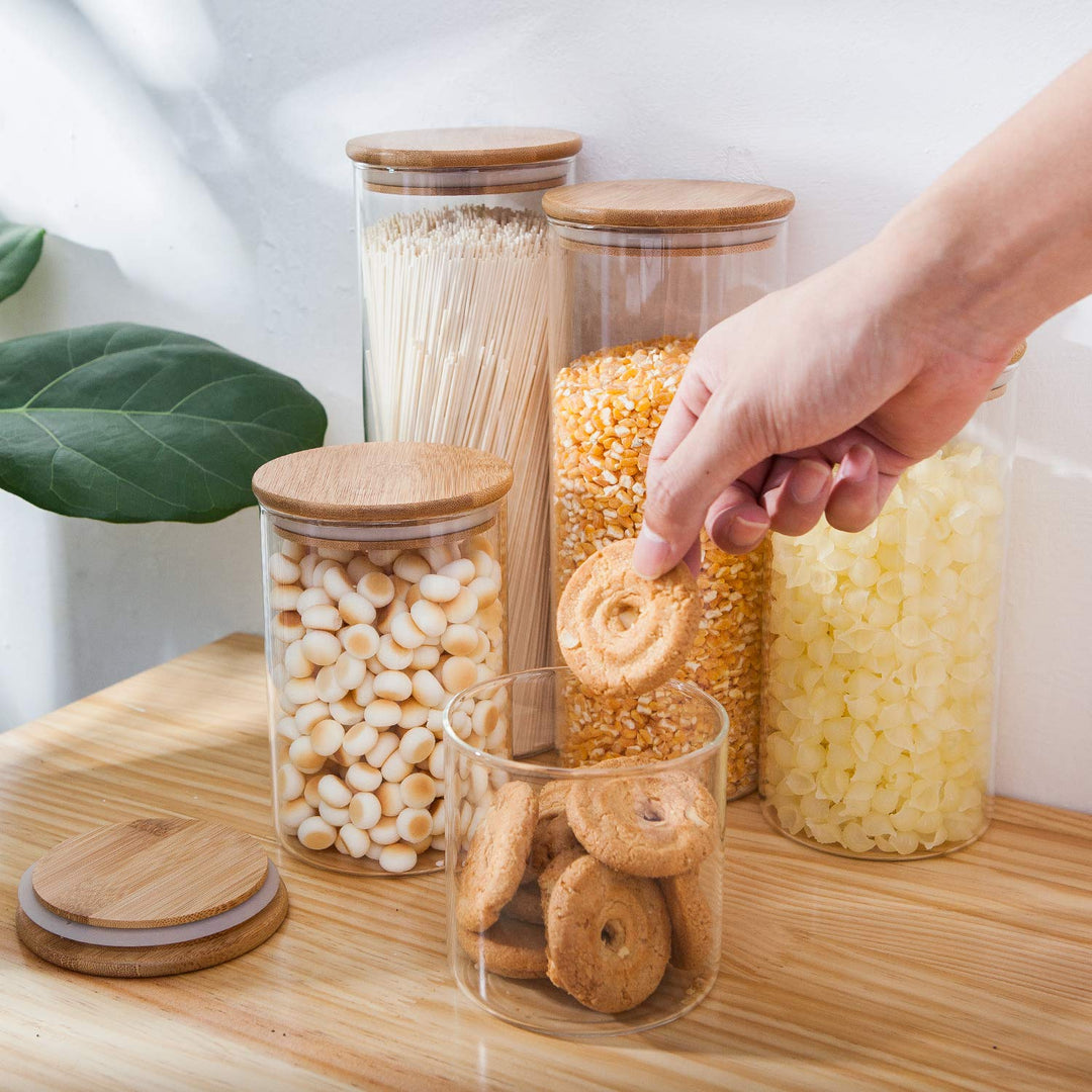 Glass Food Storage Jars with Bamboo Lids (5 piece)
