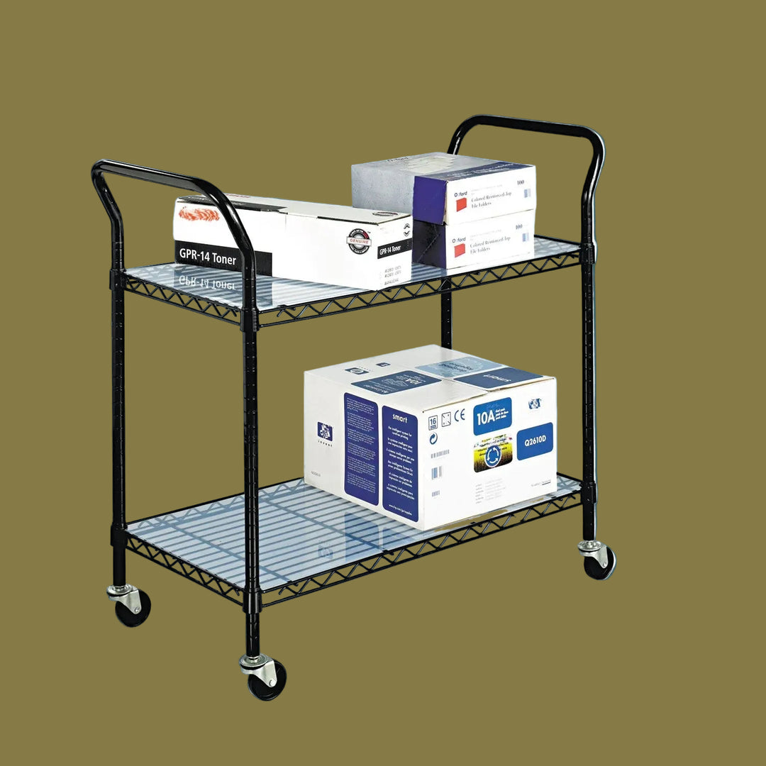 Safco 2‑Shelf Wire Utility Cart, 400 lb Capacity, Black