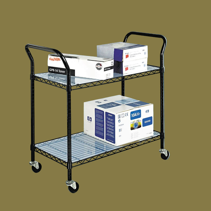 Safco 2‑Shelf Wire Utility Cart, 400 lb Capacity, Black