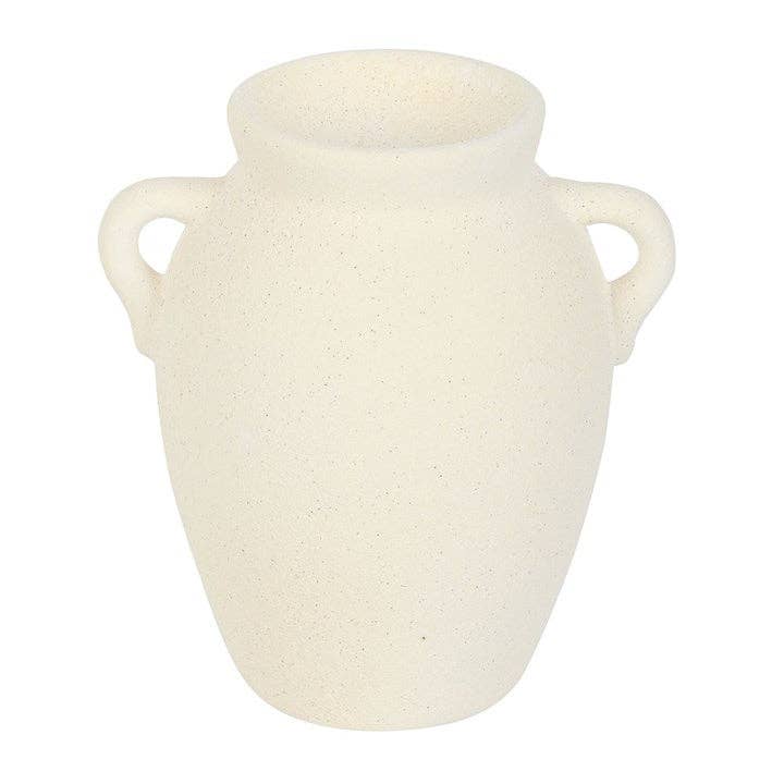 Cream ceramic vase-shaped oil burner and wax warmer with side handles
