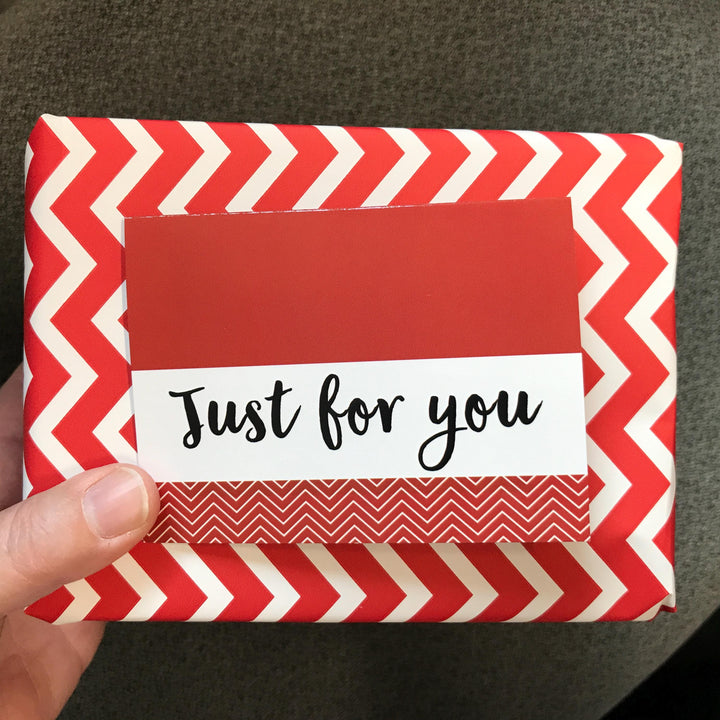 Red chevron gift card with script text &