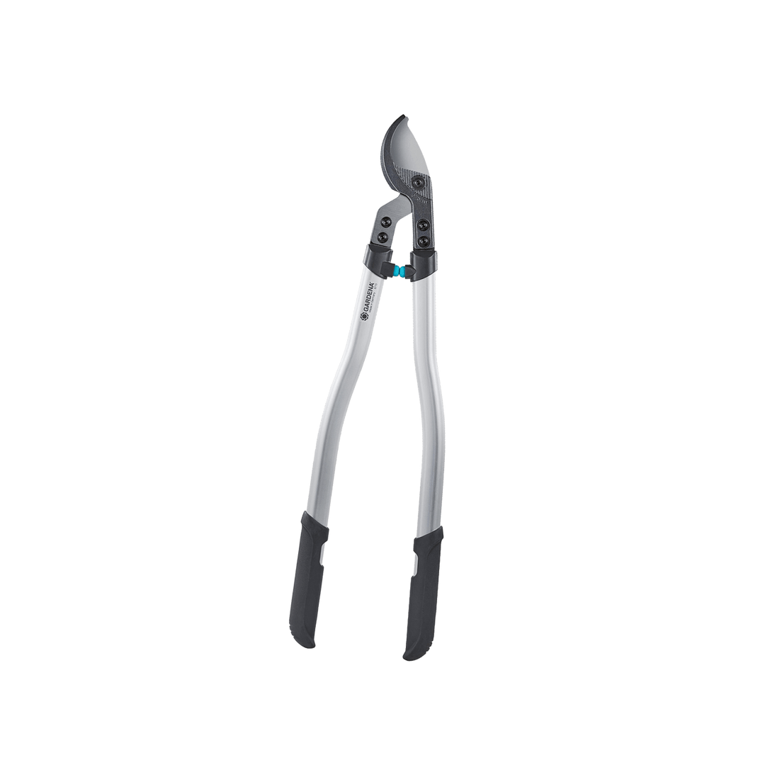 Pruning loppers with silver handles and black grips