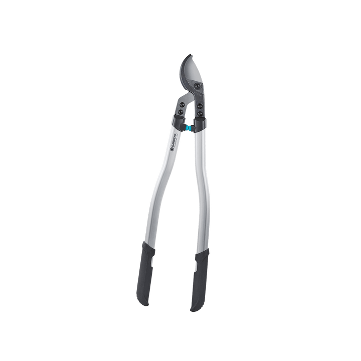 Pruning loppers with silver handles and black grips
