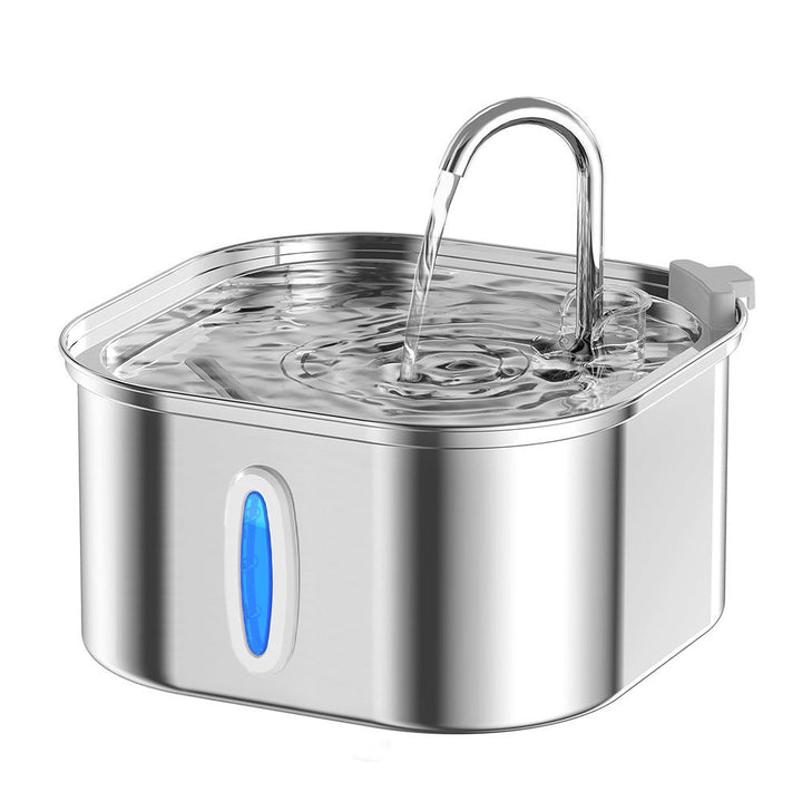Stainless steel pet water dispenser with rising faucet and blue indicator window