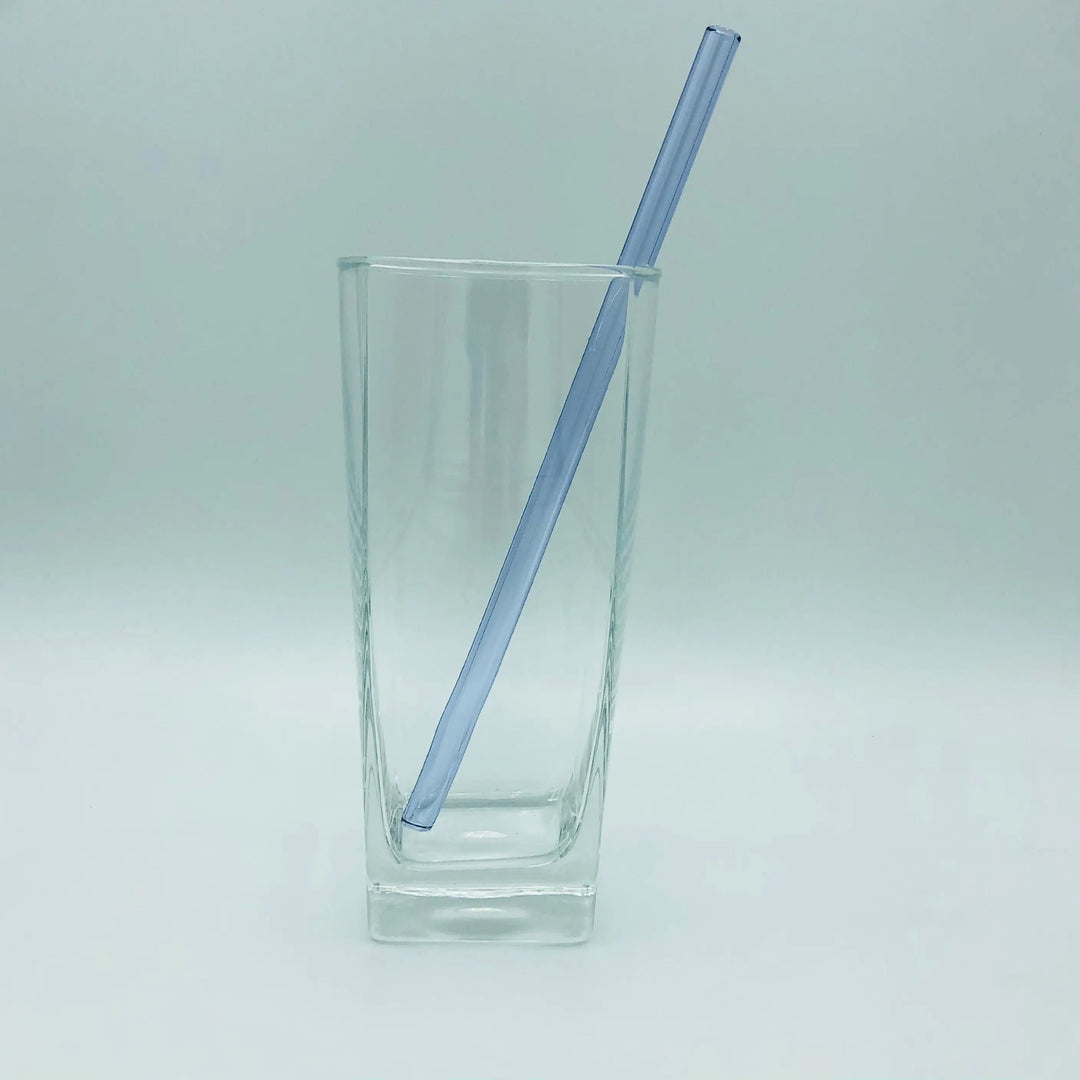 8-inch bent straw with light blue finish