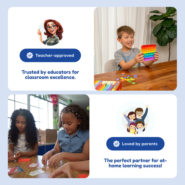 Backpack learning kit shown by teachers and parents with children using learning tools