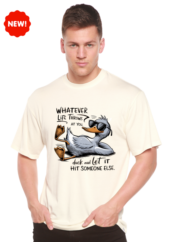 Cream unisex graphic T-shirt with duck illustration and motivational text