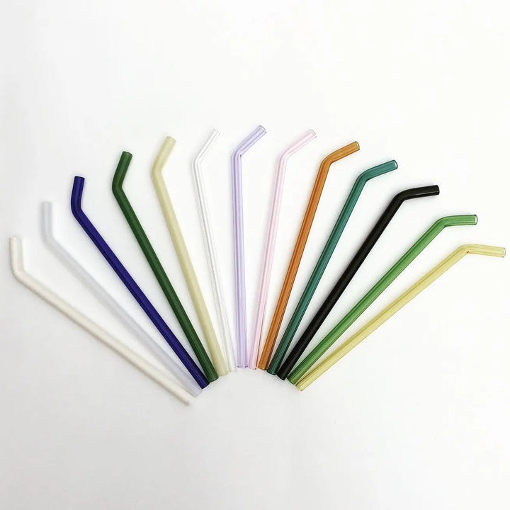 Assorted colors of 8-inch bent straws fanned out