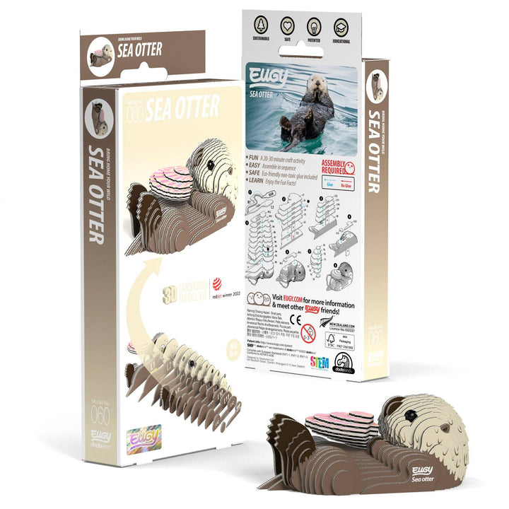 Sea otter 3D puzzle kit with box, instructions, and stacked pieces.