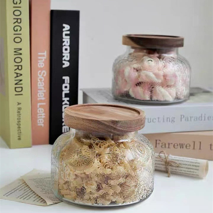 Begonia Relief Glass Jar – Bamboo or Acacia Lid