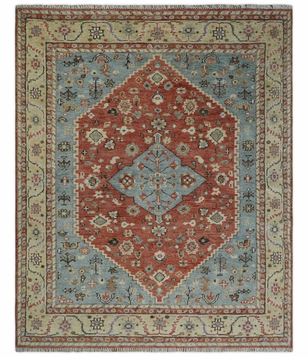8x10 Antique look Traditional Floral Gray, Rust and Beige Hand knotted wool Area Rug