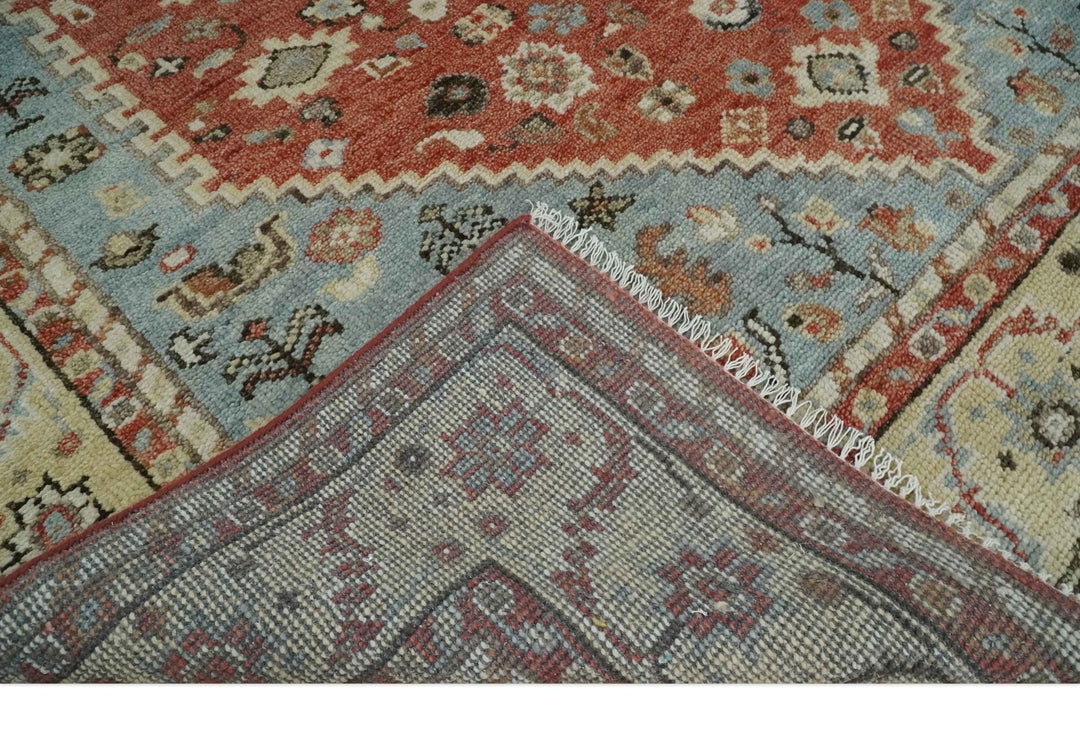 8x10 Antique look Traditional Floral Gray, Rust and Beige Hand knotted wool Area Rug