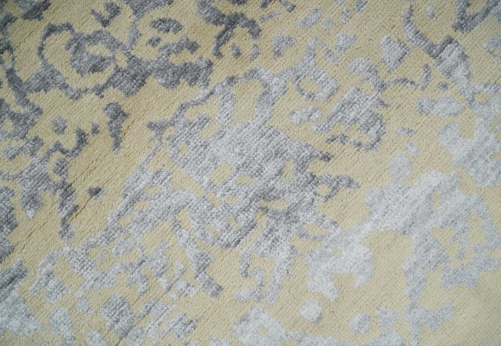 8x10 Beige, Charcoal and Silver Traditional Medallion Hand Knotted Wool and Bamboo Silk Area Rug