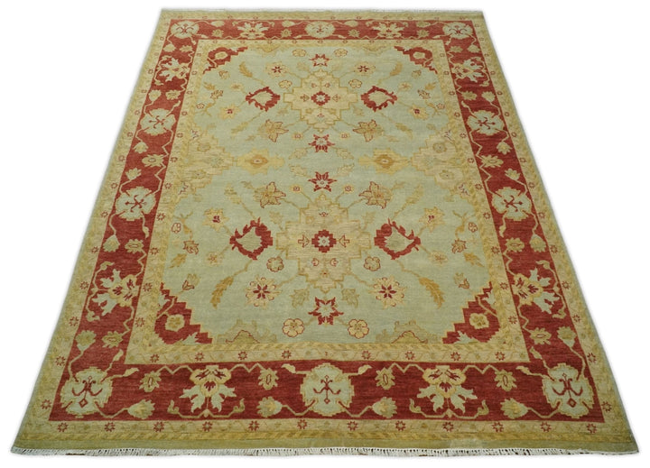 8x10 Fine Hand Knotted Beige and Rust Traditional Vintage Persian Antique Wool Rug