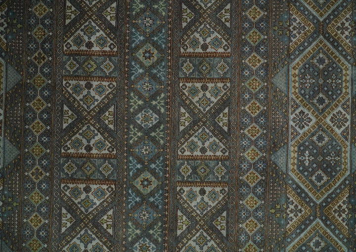8x10 Fine Hand Knotted Brown and Blue Southwestern Traditional Antique Area Rug