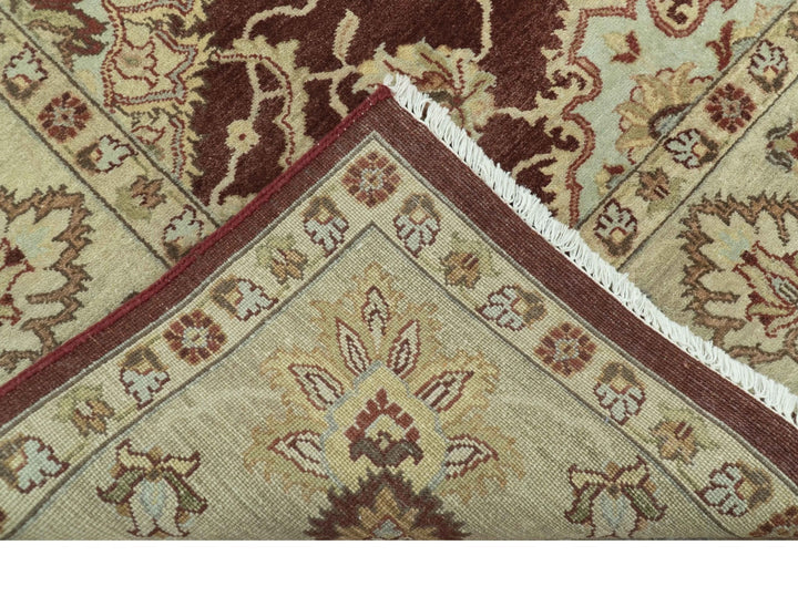 8X10 Fine Hand Knotted Rust And Gold Traditional Design Wool Rug