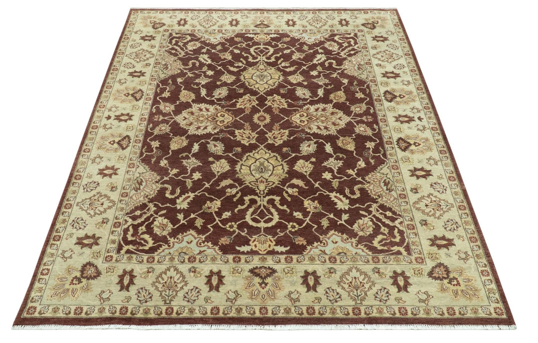 8X10 Fine Hand Knotted Rust And Gold Traditional Design Wool Rug
