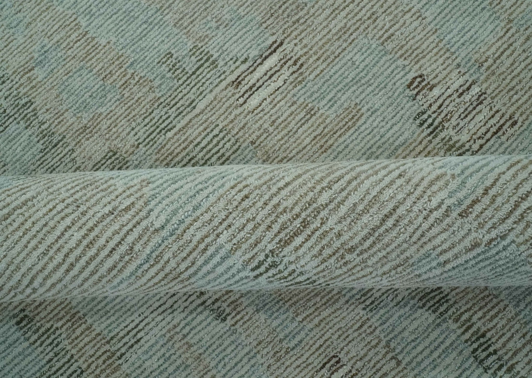 8x10 Modern Abstract Teal, Olive and Ivory Hand Tufted wool area rug
