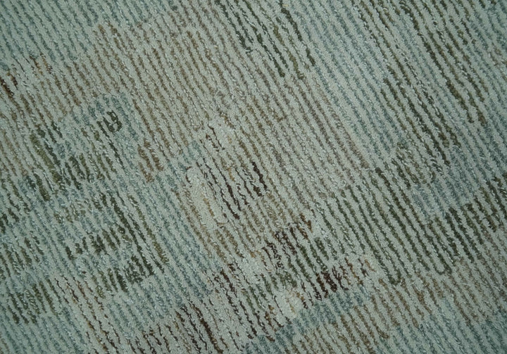 8x10 Modern Abstract Teal, Olive and Ivory Hand Tufted wool area rug