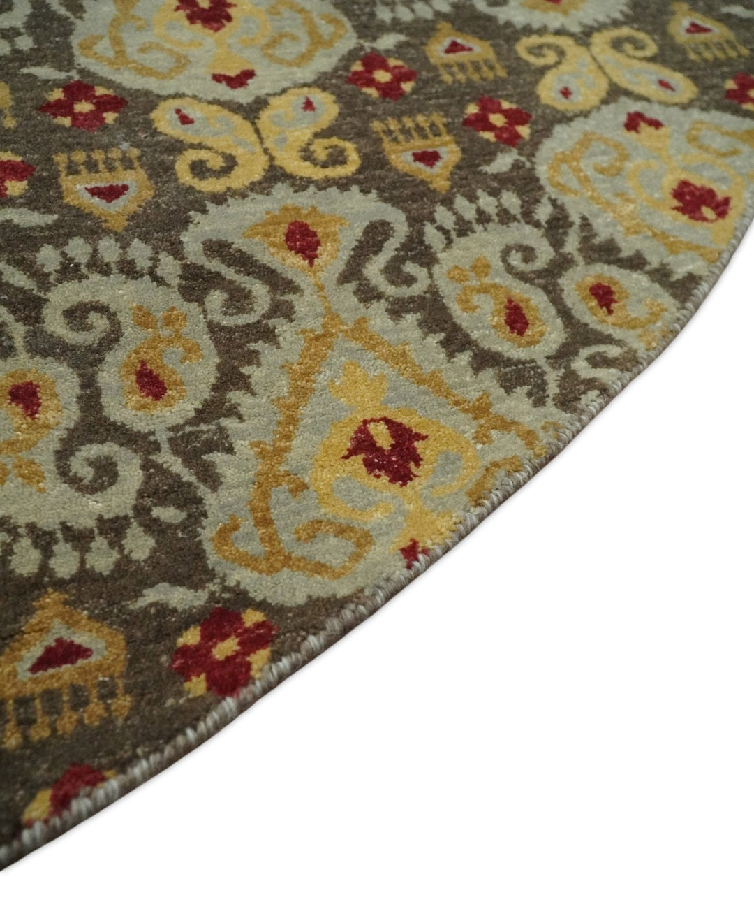 8x8 Round Fine Hand Knotted Brown and Beige Traditional Style Antique Wool Rug