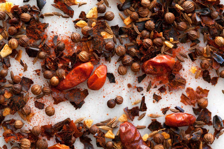 Crumbled harissa-style spice blend with red chili and whole spices