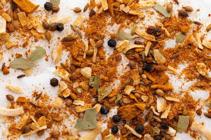 Indonesian ayam spice seasoning with shredded chicken and peppercorns