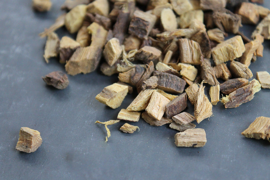 Cut licorice root pieces, assorted chunks and sticks