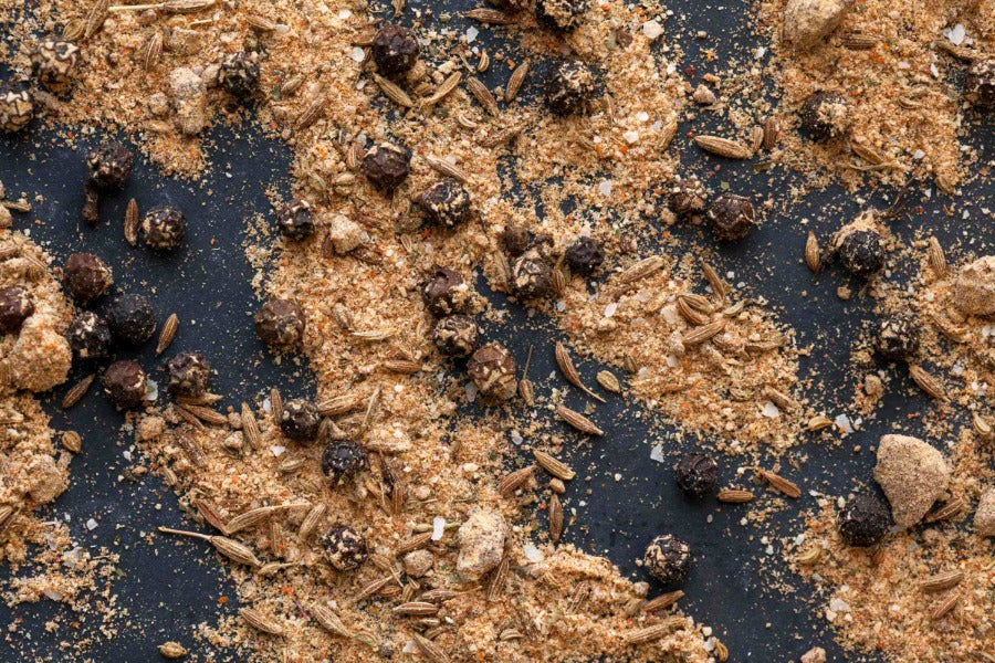 Chaat masala spice blend with mixed granules and seeds