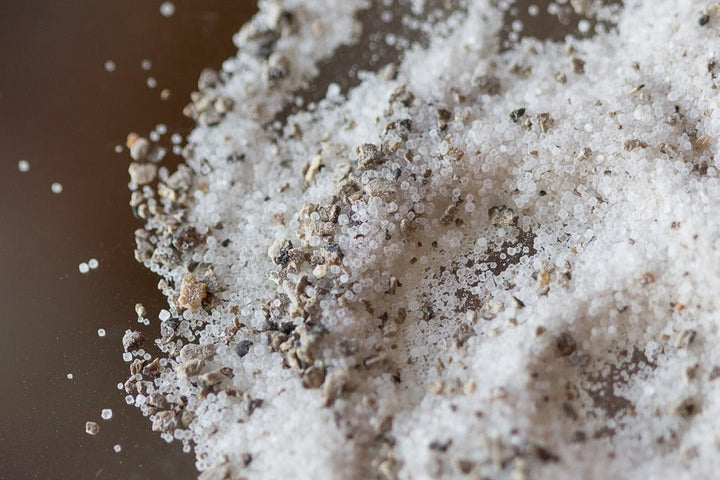 Coarse black truffle salt crystals heap