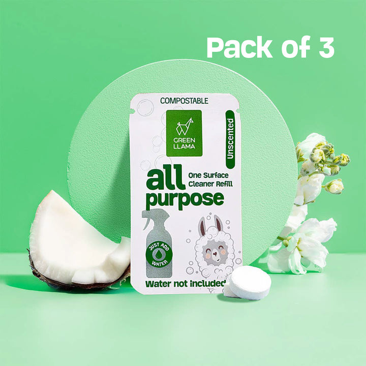 Compostable all purpose cleaner refill pouch, pack of 3, water not included