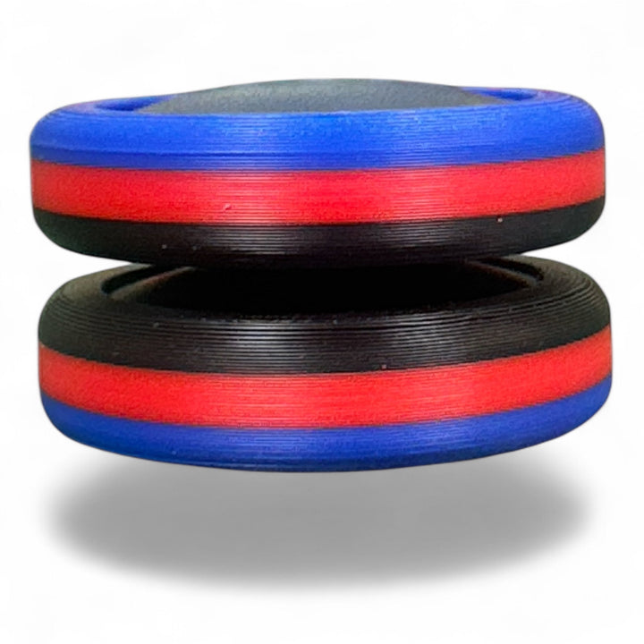 Pride Moons stacked disc bands with blue, red, and black stripes, plus dark blue accents