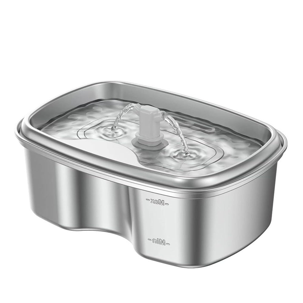 Stainless steel pet water dispenser with low-profile basin and two-tube water pump