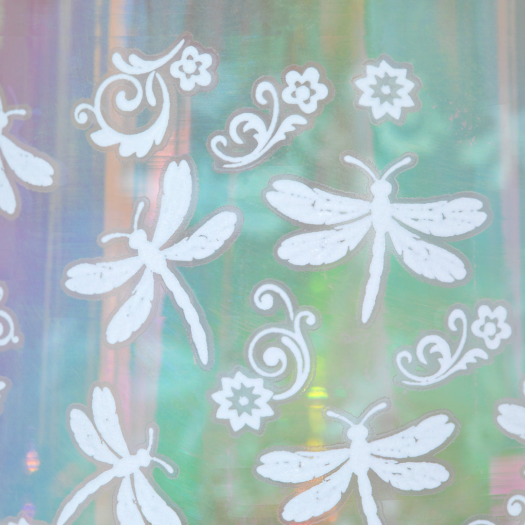 Iridescent glass tumbler set of 4 with white dragonfly and flower designs