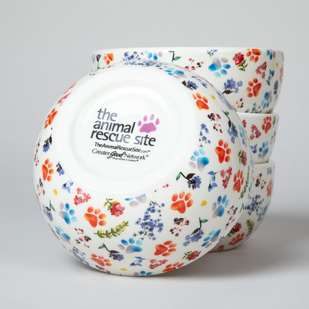 Ceramic bowl base with “the animal rescue site” logo and colorful paw print