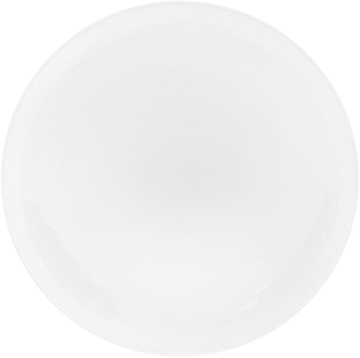 White 10 in dinner plate with rolled rim, close-up front view