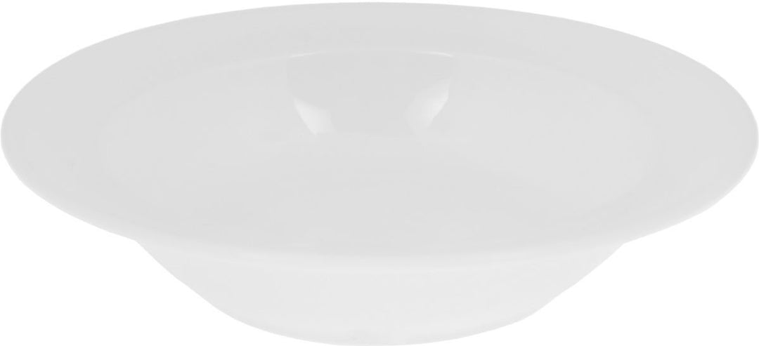 White soup plate, close-up interior base of round shallow bowl