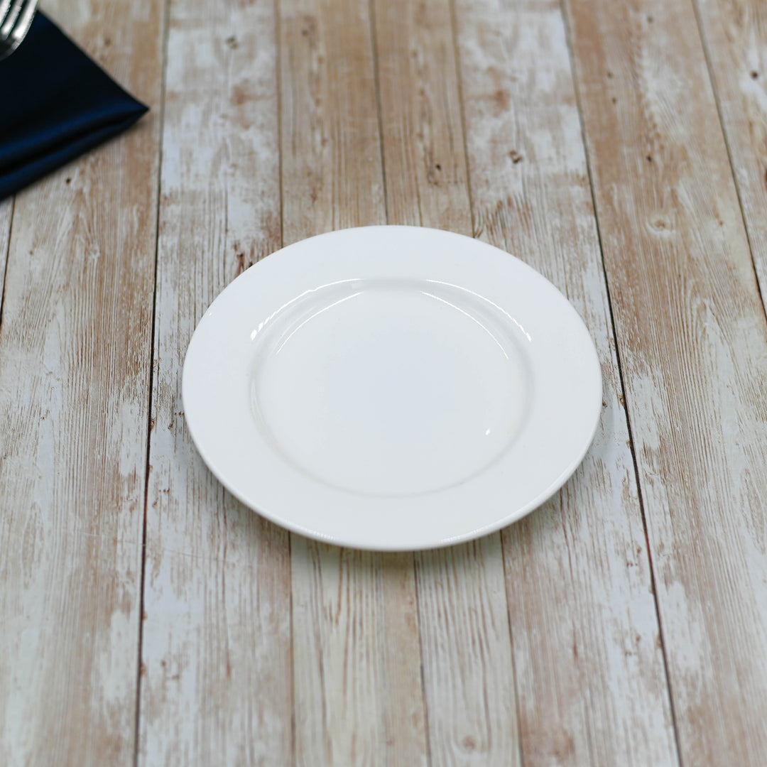White 6 in rolled-rim bread plate with shallow center well