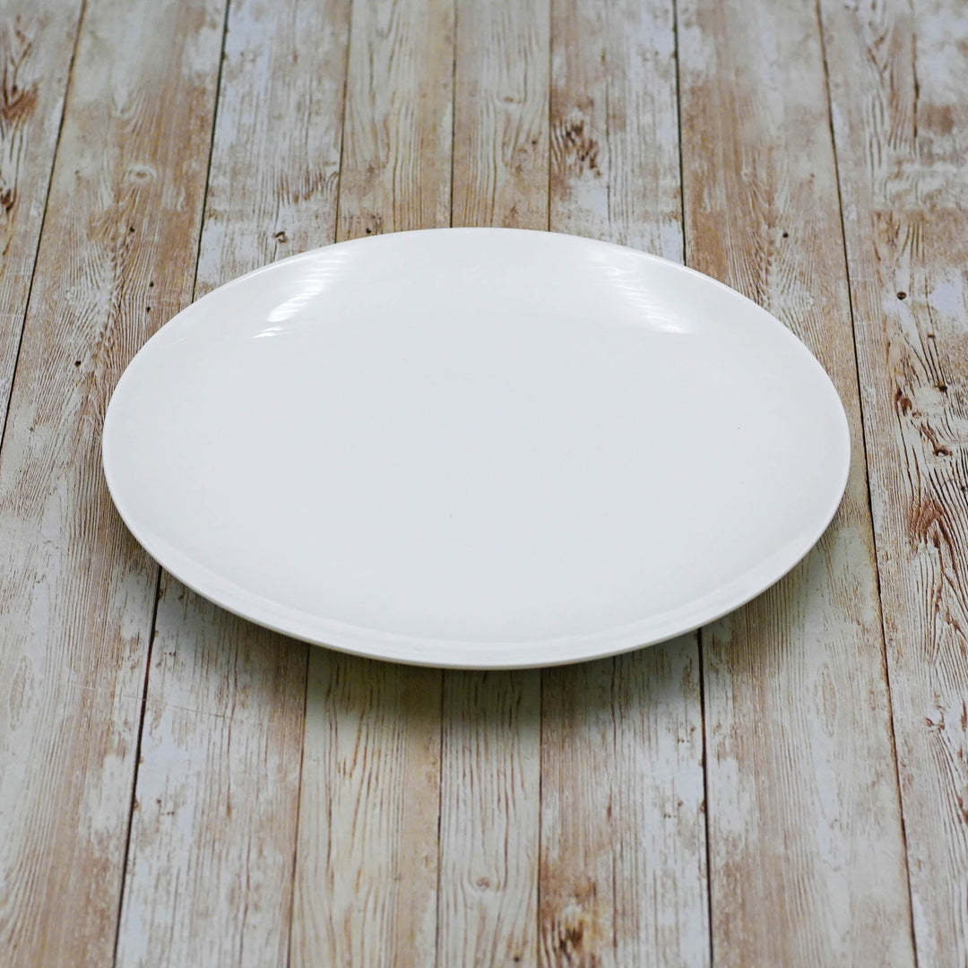 White round dinner plate, glossy finish, 10 inch size.