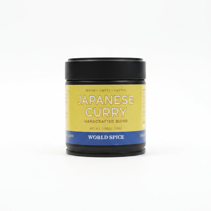 Japanese curry spice blend jar with black lid and yellow label, 56 g