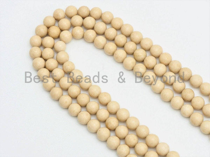Cream round smooth agate beads on double strand, evenly spaced round beads