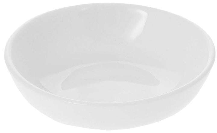 White round porcelain soy dish, shallow bowl with glossy finish