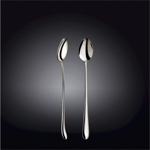 Set of 12 long drink spoons, shiny stainless steel, oval bowls