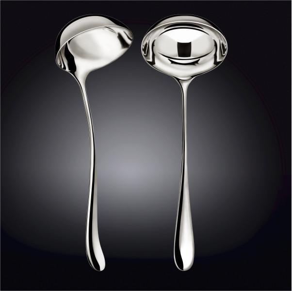 Stainless steel soup ladles with polished bowls and long handles (set of 3)