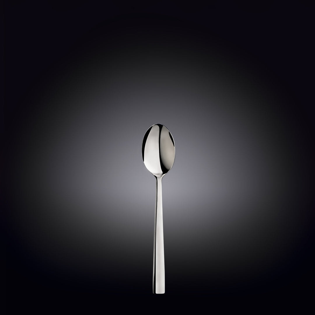 Stainless steel teaspoon with oval bowl and slim handle