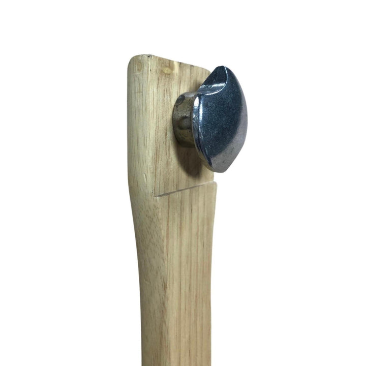 Wooden-handled pizza peel with black curved metal folding head